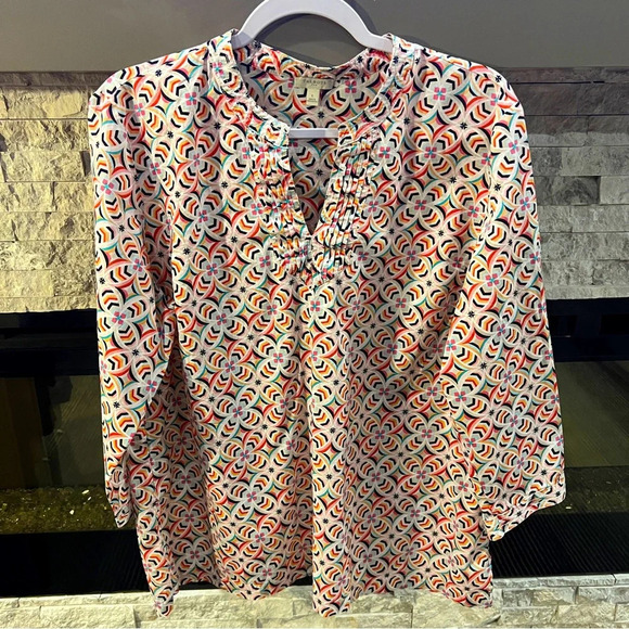 Talbots size Large Cotton 3/4 length sleeve geometric print - Picture 1 of 9